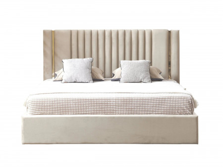 Lit coffre tête de lit effet métal Or - MANON - Velours beige / 140x