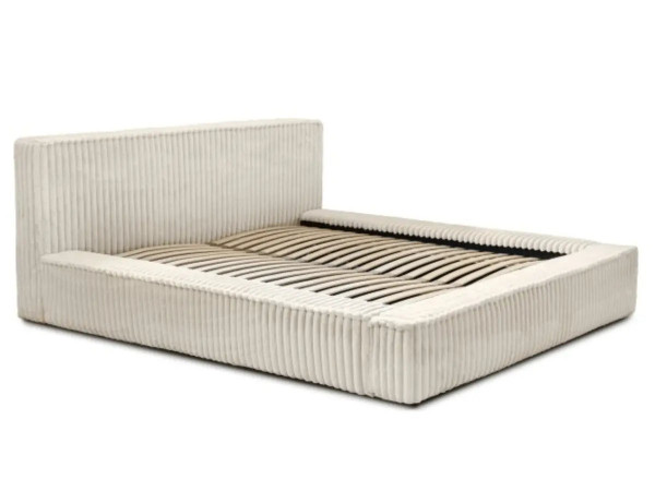 Lit coffre velours côtelé de grande épaisseur - MELODIE - Velours côtelé gris / 180x200 cm