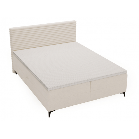 Lit complet lit Boxspring avec sommier matelas et surmatelas - SARA - Velours côtelé beige / 140x200 cm