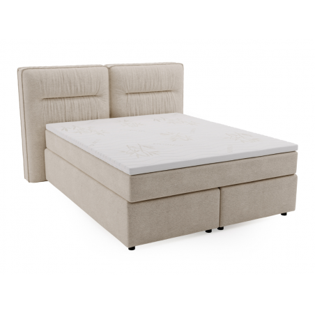 Lit complet lit Boxspring avec sommier matelas et surmatelas - NAVA - Tissu gris clair / 140x200 cm