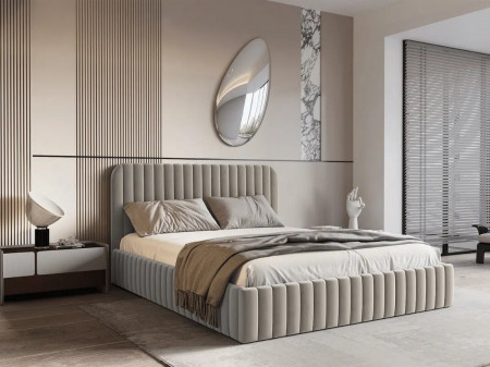 Lit design avec coffre de rangement - MAELLE - Velours beige / 180x200