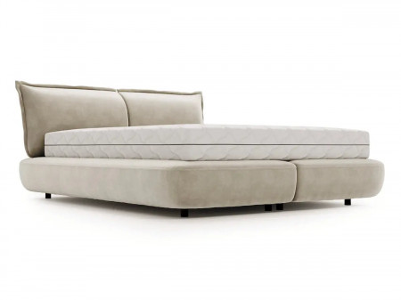 Lit design double sommier - NORA - Velours beige / 140x200 cm