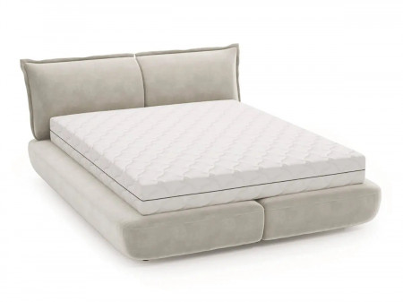 Lit design double sommier - NORA - Velours beige / 180x200 cm