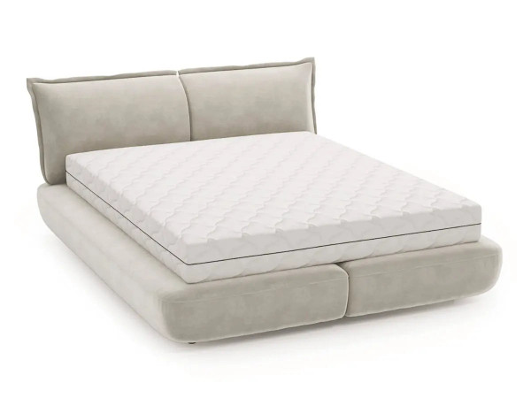 Lit design double sommier - NORA - Velours gris claire / 140x200 cm