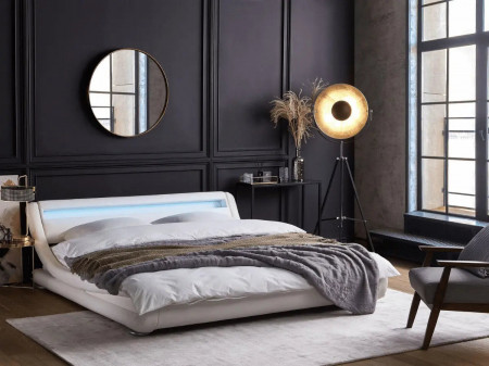 Lit design avec Led - DIANE - 160x200 cm / Simili cuir blanc
