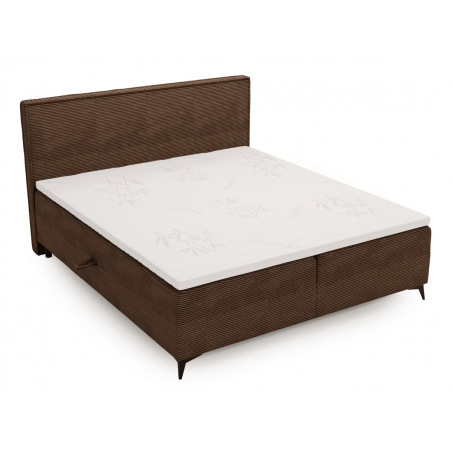 Lit complet lit Boxspring avec sommier matelas et surmatelas - ELSA - Velours côtelé marron / 180x200 cm