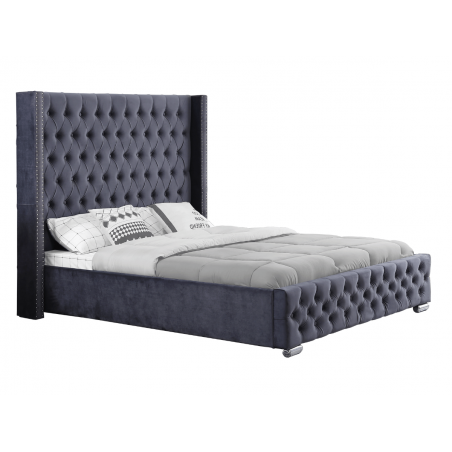 Lit capitonné design velours avec grande tête de lit - ELARA - 140x190 cm / Taupe