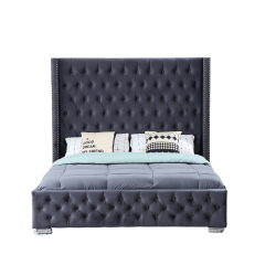 Lit capitonné design velours avec grande tête de lit - ELARA - 160x2