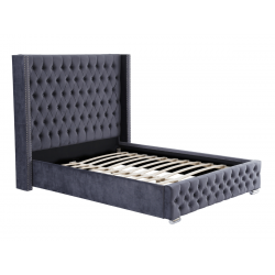 Lit capitonné design velours avec grande tête de lit - ELARA - 180x2