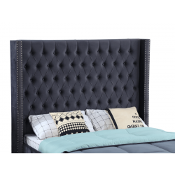 Lit capitonné design velours avec grande tête de lit - ELARA - 180x2