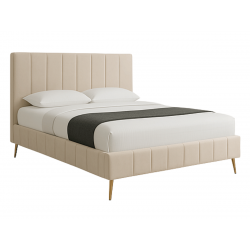 Lit double en velours beige  et pieds dorés – Clémence - 180x200 c