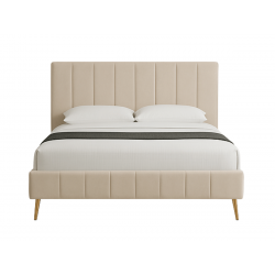 Lit double en velours beige  et pieds dorés – Clémence - 180x200 c