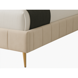 Lit double en velours beige  et pieds dorés – Clémence - 180x200 c