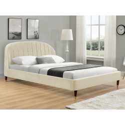 Lit en velours avec tête de lit arrondie capitonnée, sommier inclus 