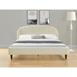 Lit en velours avec tête de lit arrondie capitonnée, sommier inclus 