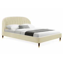 Lit en velours avec tête de lit arrondie capitonnée, sommier inclus 