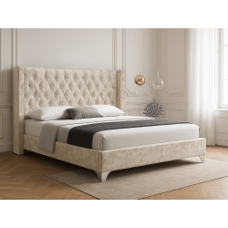 Lit Lillian en velours capitonné avec strass – Design élégant - 1