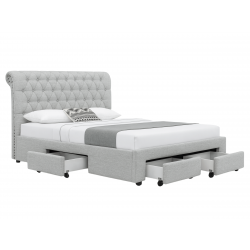 Lit Morgane capitonné avec 4 tiroirs de rangement - 140x190 cm / Tiss