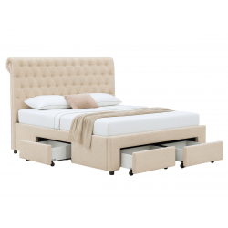 Lit Morgane capitonné avec 4 tiroirs de rangement - 160x200 cm / Tiss