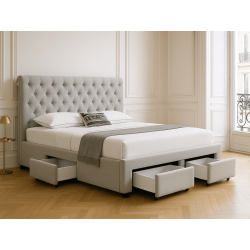 Lit Morgane capitonné avec 4 tiroirs de rangement - 160x200 cm / Simi