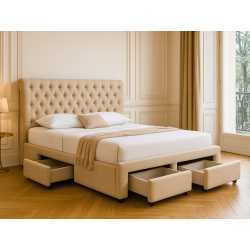 Lit Morgane capitonné avec 4 tiroirs de rangement - 180x200 cm / Tiss