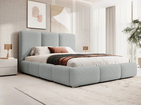 Lit rembourré avec coffre de rangement - CARLA - Tissu boucle gris / 