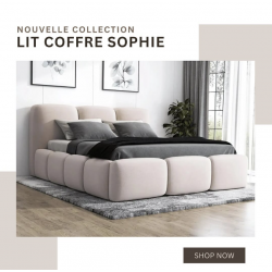 Lit rembourré avec coffre de rangement - CARLA - Tissu boucle gris / 