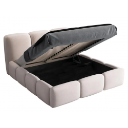 Lit rembourré avec coffre de rangement - SOPHIE - Velours Beige / 160
