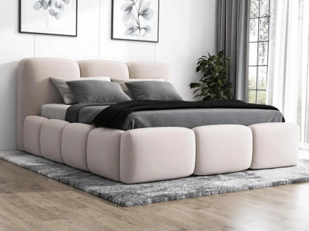 Lit rembourré avec coffre de rangement - SOPHIE - Velours Beige / 180