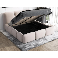 Lit rembourré avec coffre de rangement - SOPHIE - Velours Beige / 180