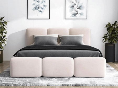 Lit rembourré avec coffre de rangement - SOPHIE - Velours Beige / 180