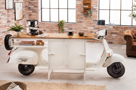 Meuble bar extravagant SCOOTER 250cm blanc rétro console scooter avec
