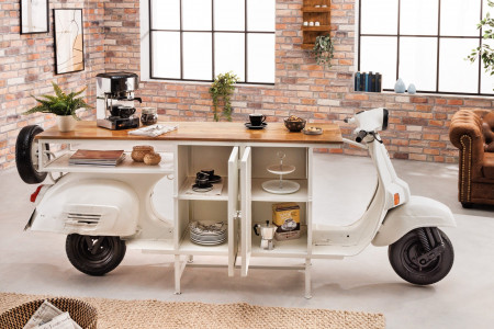 Meuble bar extravagant SCOOTER 250cm blanc rétro console scooter avec
