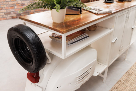 Meuble bar extravagant SCOOTER 250cm blanc rétro console scooter avec