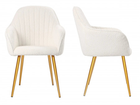 Chaises design - Lot de 2 - JESSICA - Tissu boucle crème pied or