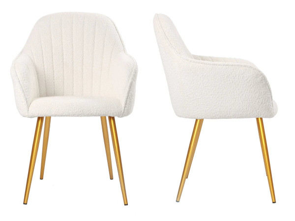 Chaises design - Lot de 2 - JESSICA - Tissu boucle crème pied or