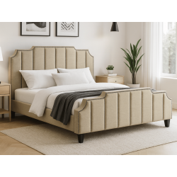 Lit design SOFIA tête de lit graphique cloutée, sommier à lattes - 