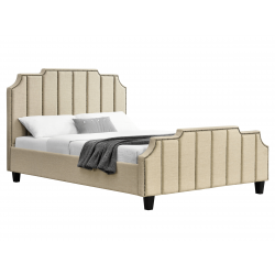 Lit design SOFIA tête de lit graphique cloutée, sommier à lattes - 