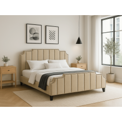 Lit design SOFIA tête de lit graphique cloutée, sommier à lattes - 