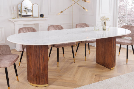 Table à manger design GATSBY 240cm marron doré bois de manguier oval
