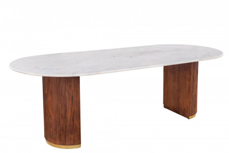 Table à manger design GATSBY 240cm marron doré bois de manguier oval