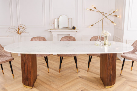 Table à manger design GATSBY 240cm marron doré bois de manguier oval