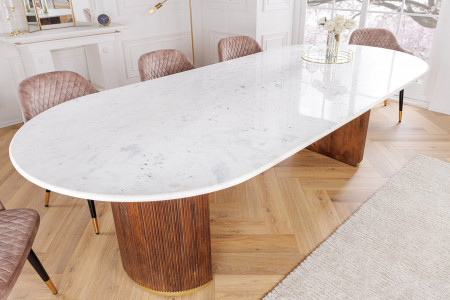 Table à manger design GATSBY 240cm marron doré bois de manguier oval