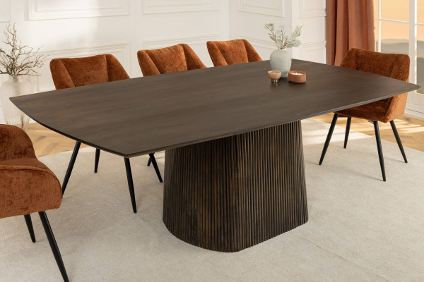 Table à manger design GRAND 200cm en bois de manguier marron foncé forme bateau avec piètement - 200