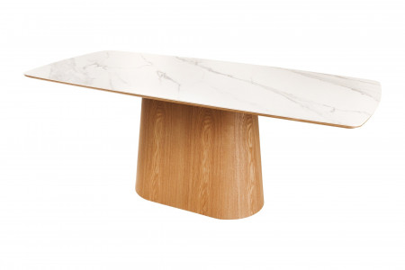 Table à manger design UNIQUE 200cm chêne blanc céramique base colon