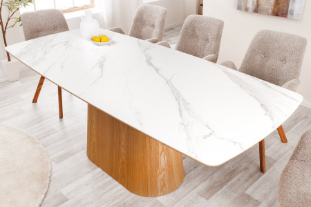 Table à manger design UNIQUE 200cm chêne blanc céramique base colon