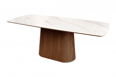 Table à manger design UNIQUE 200cm noyer blanc céramique base colonn