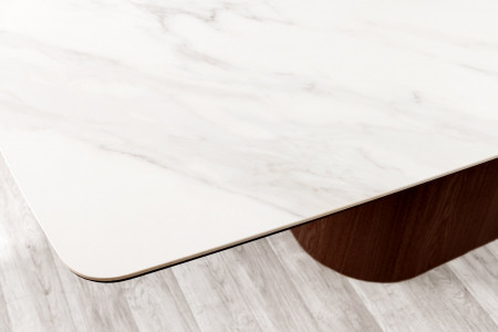 Table à manger design UNIQUE 200cm noyer blanc céramique base colonn