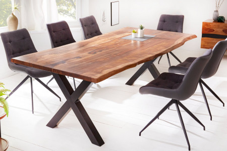 Table à manger en bois massif bordé d'arbre AMAZONAS 180cm marron Se