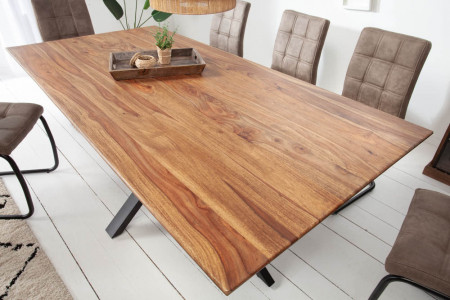 Table à manger en bois massif GALAXIE 180cm marron finition pierre de